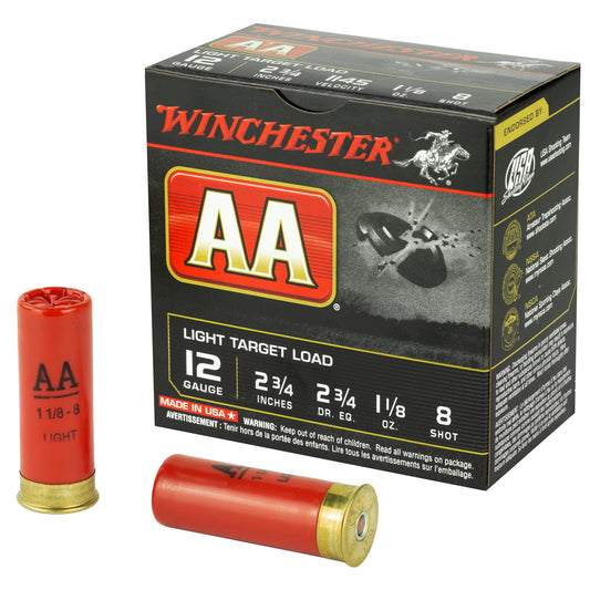 Winchester Ammunition AA Target 12 Gauge Shotshells - 1 1/8 oz #8, 2 3/4 Dram, 25 Rounds per Box