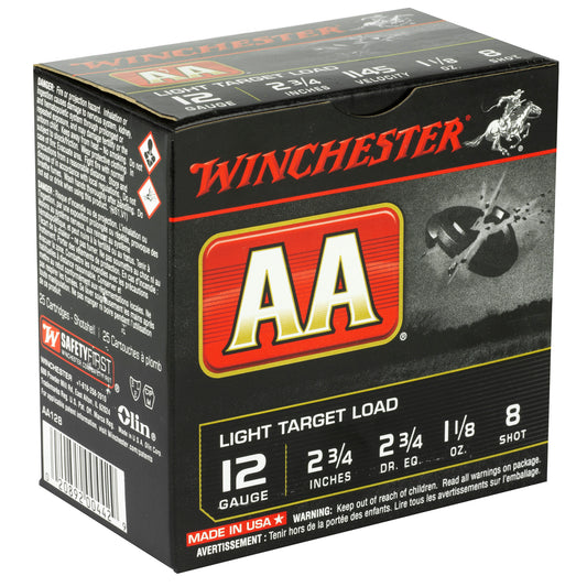 Winchester Ammunition AA Target 12 Gauge Shotshells - 1 1/8 oz #8, 2 3/4 Dram, 25 Rounds per Box