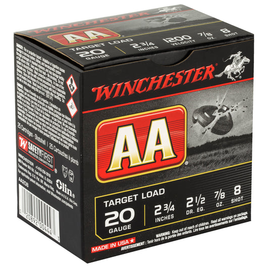 Winchester Ammunition AA Target 20 Gauge Shotshells, 2.75 Inch, #8 Shot, 0.875 Oz, 25 Rounds per Box