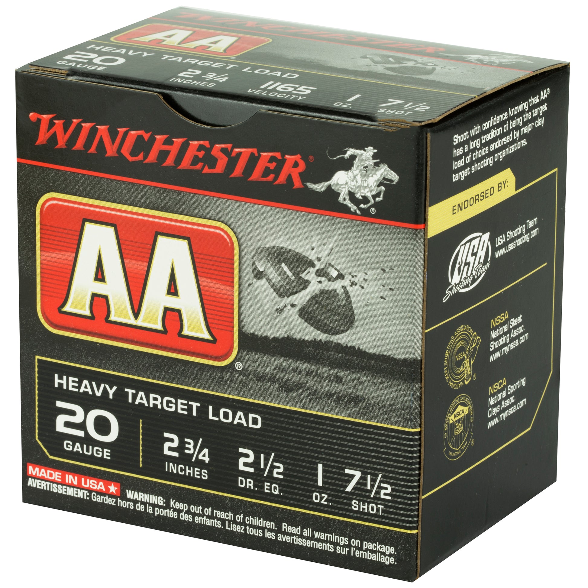 Winchester Ammunition AA Target 20 Gauge Shotshells, 2.75 Inch, 1 oz #7.5, 25 Rounds per Box
