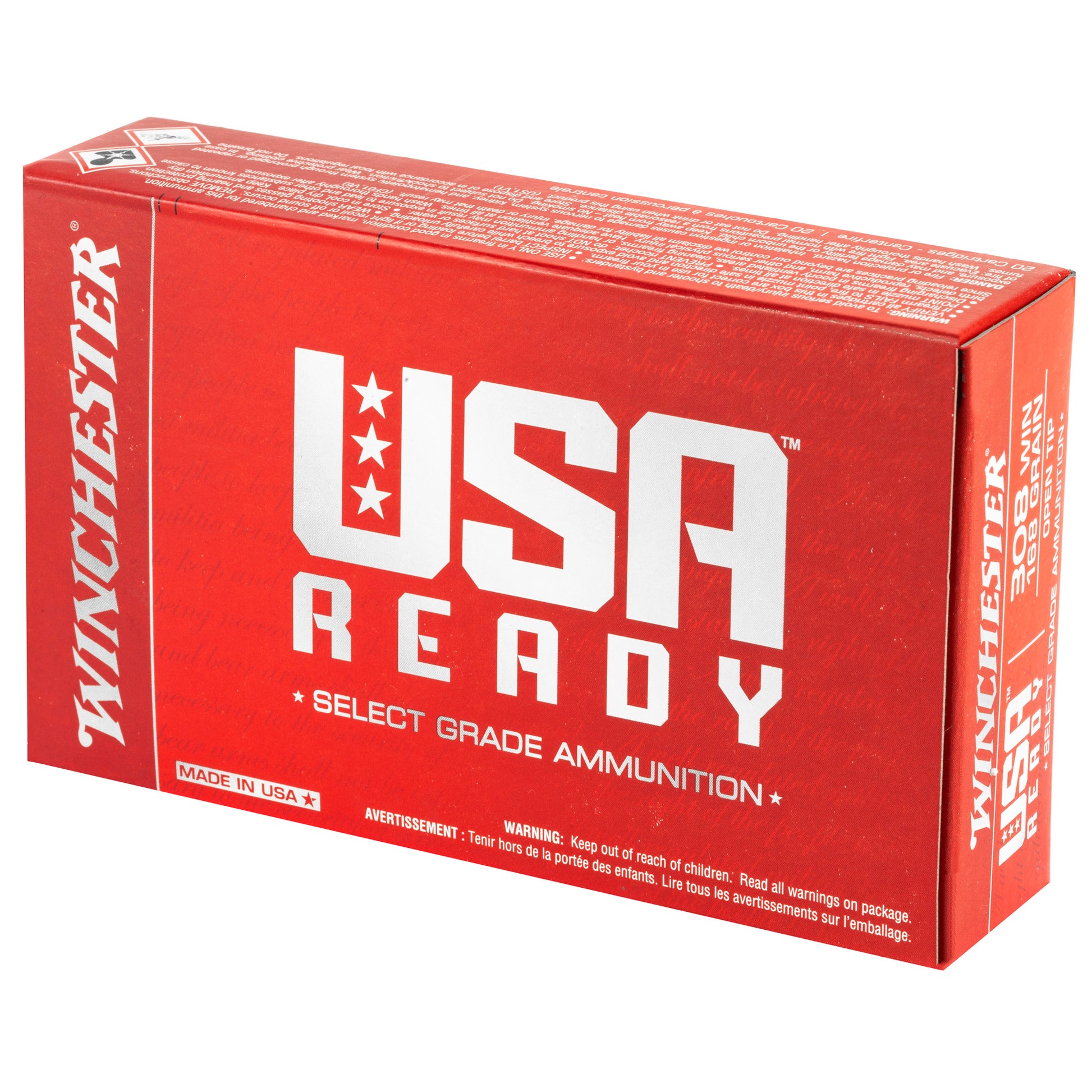 Winchester Ammunition USA Ready 308 Winchester 168-Grain Open Tip * Box of 20 Rounds