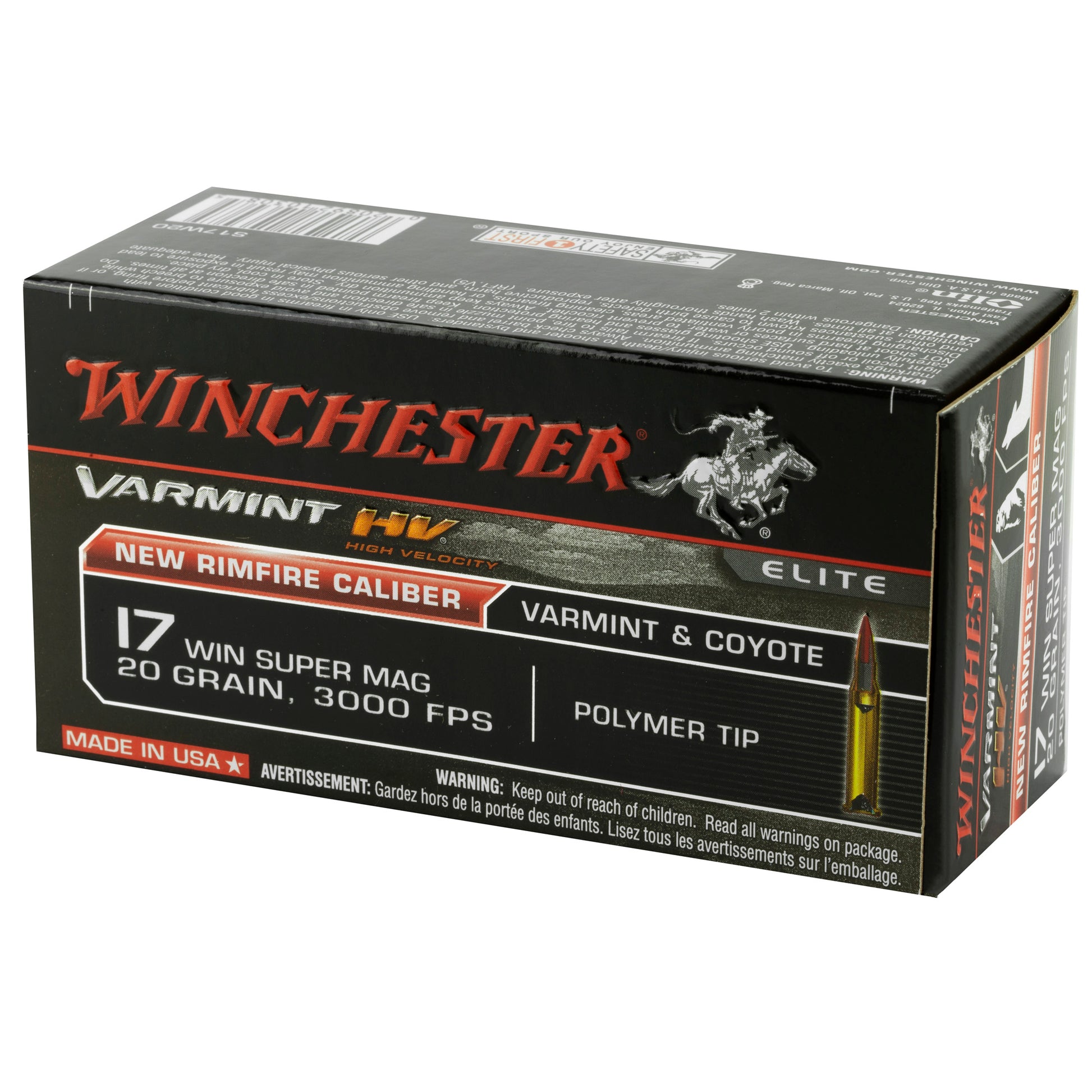 Winchester Ammunition WIN Varmint HV 17 Winchester Super Magnum 20 Grain Polymer Tip - 50 Rounds per Box