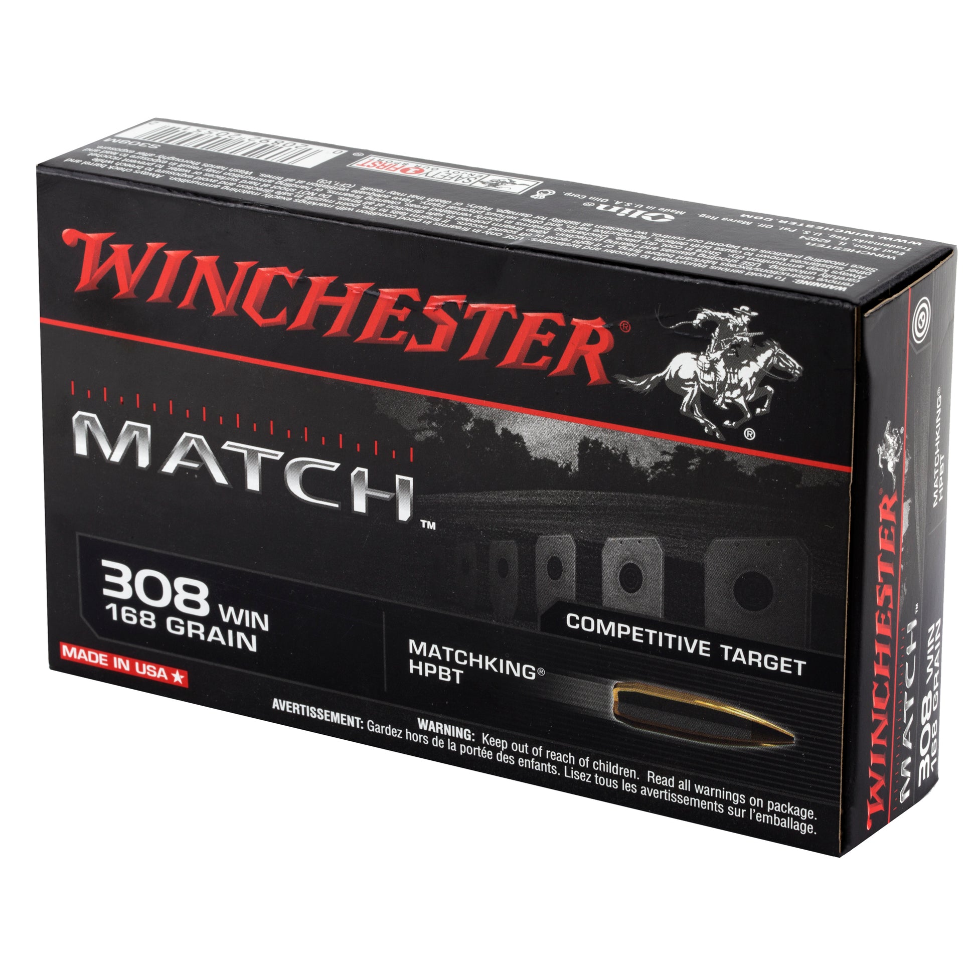 Winchester Ammunition Match 168-Grain Boat Tail Hollow Point .308 Winchester Rifle Ammo (20 Rounds)