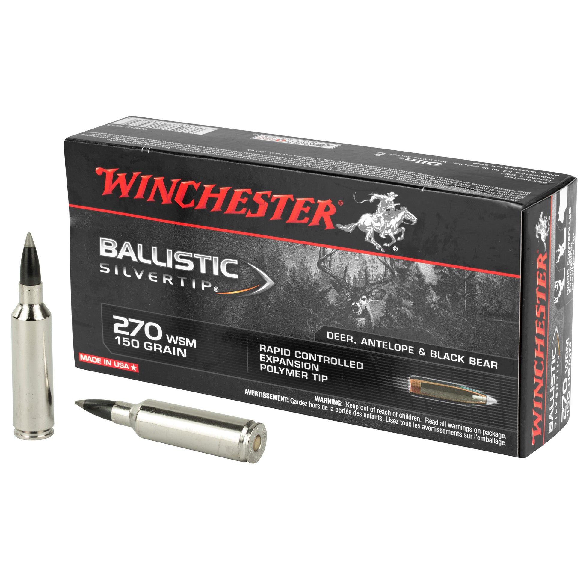 Winchester Ammunition Ballistic Silvertip .270 Winchester Short Magnum 150 Grain Polymer Tip - 20 Rounds per Box