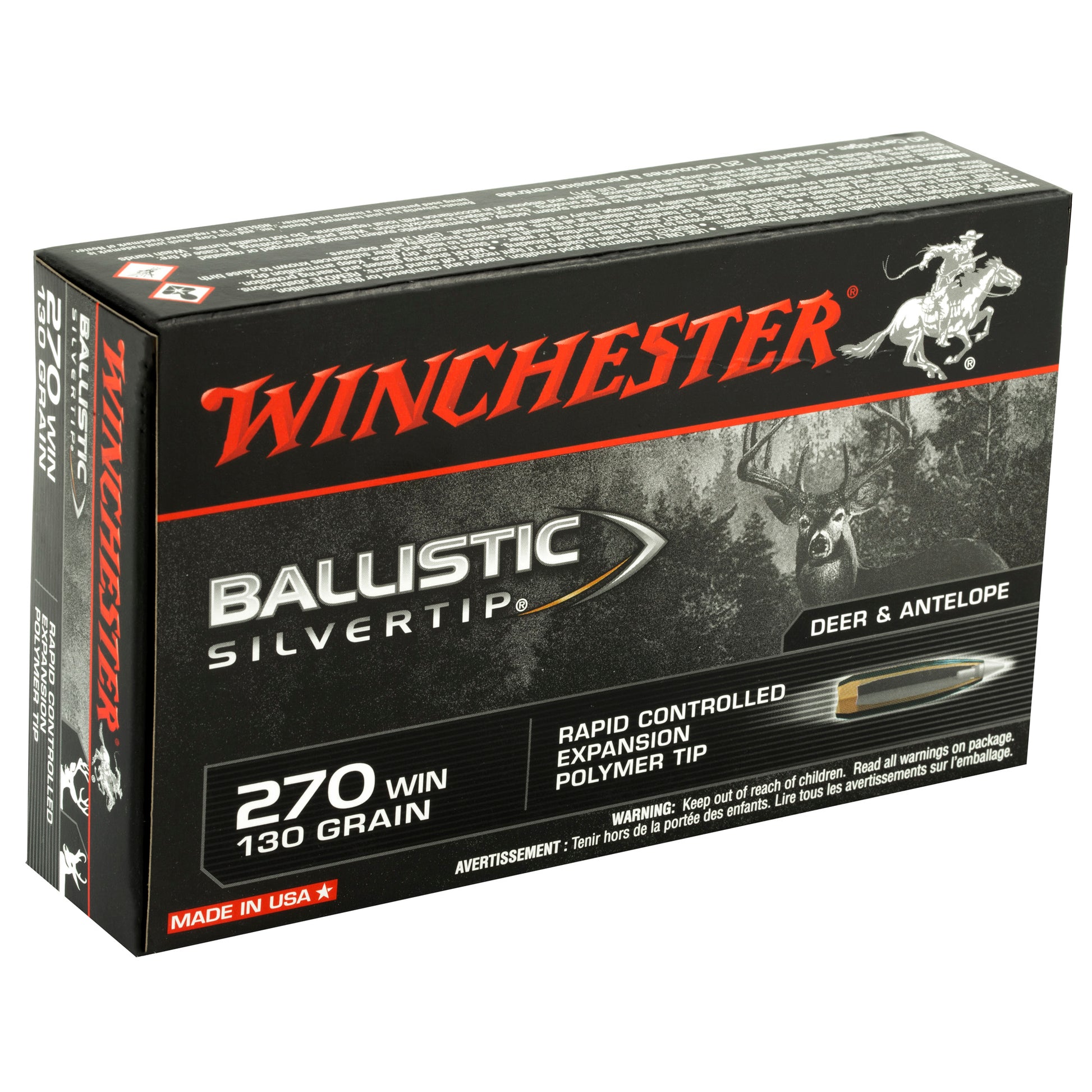 Winchester Ammunition Ballistic Silvertip .270 Winchester 130 Grain Polymer Tip, 20 Rounds Per Box