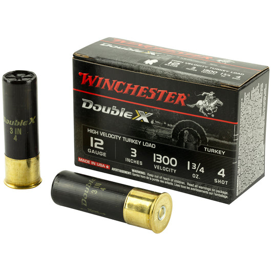 Winchester Ammunition Double X 12 Gauge 3-Inch #4 Shotshells - High-Velocity Performance, 1.75 oz, 10 Rounds per Box