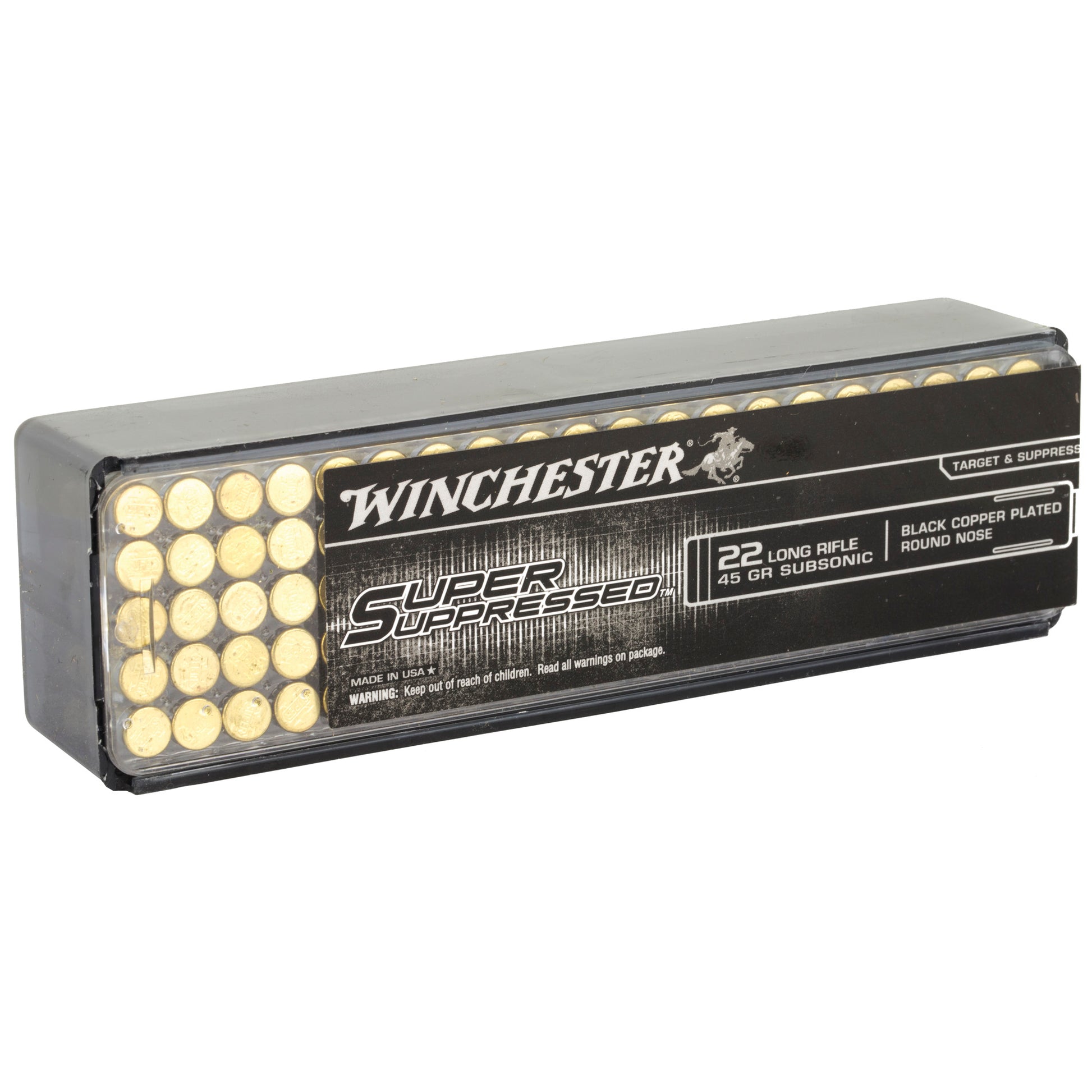 Winchester Ammunition Super Suppressed .22 LR 45 Grain Copper Plated Round Nose * Noise-Reducing Shooting Experience