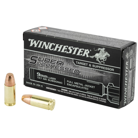 Winchester Ammunition Super Suppressed 9mm 147 Grain Full Metal Jacket, 50 Rounds per Box