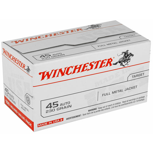 Winchester Ammunition USA 45 ACP 230-Grain Full Metal Jacket Ammo * 100 Rounds / Box, 500 Rounds / Case