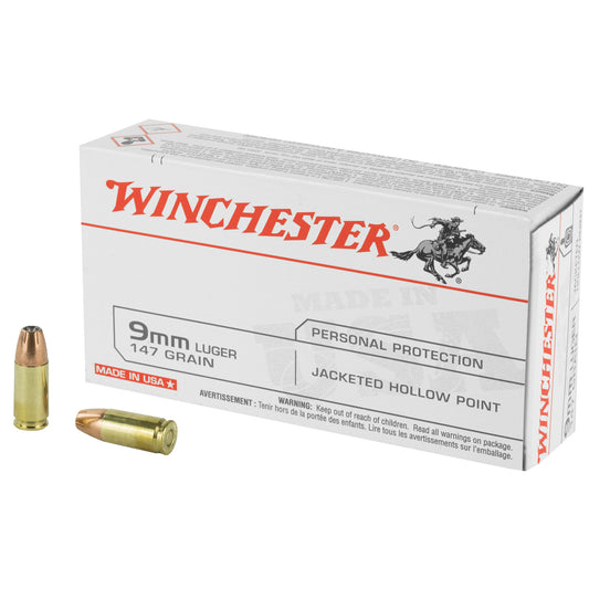 Winchester Ammunition USA 9mm 147 Grain Hollow Point Ammo - 50 Rounds Per Box, 500 Rounds Per Case