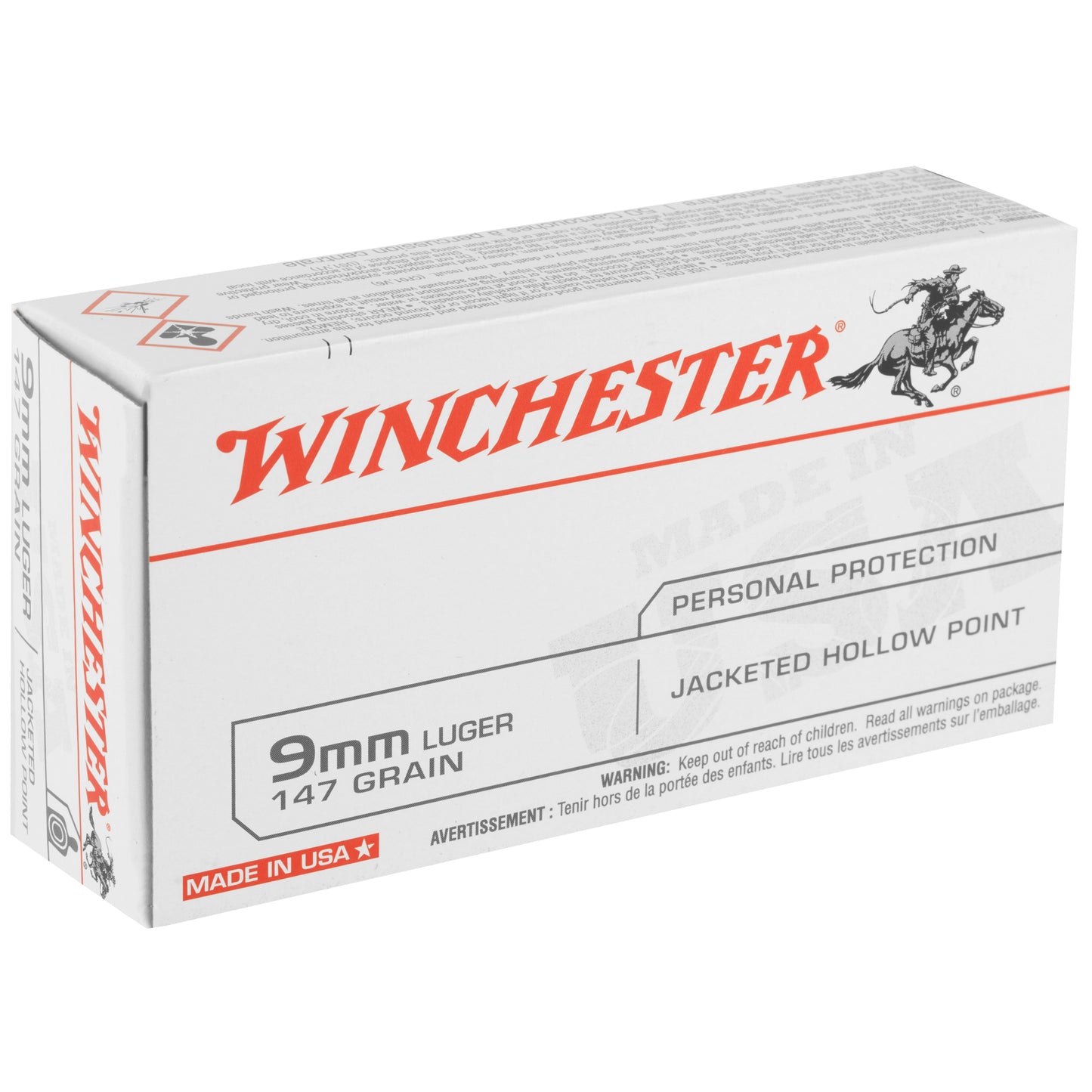 Winchester Ammunition USA 9mm 147 Grain Hollow Point Ammo - 50 Rounds Per Box, 500 Rounds Per Case