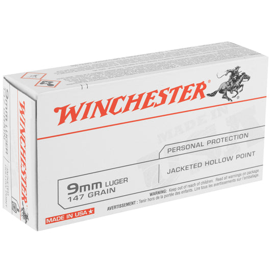 Winchester Ammunition USA 9mm 147 Grain Hollow Point Ammo - 50 Rounds Per Box, 500 Rounds Per Case