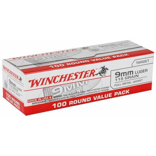 Winchester Ammunition USA 9mm 115-Grain Full Metal Jacket (FMJ) - 100 Rounds per Box, 1000 Rounds per Case