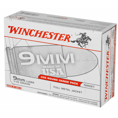 Winchester Ammunition USA 9mm 115-Grain Full Metal Jacket (FMJ) * 200 Rounds Per Box