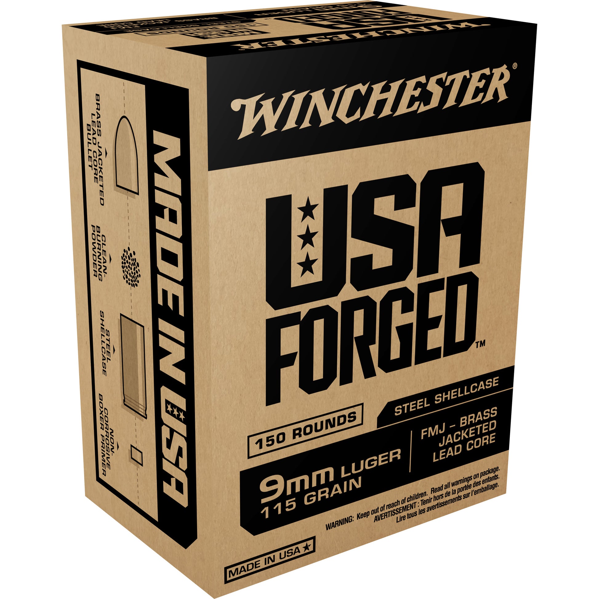 Winchester Ammunition USA Forged 9mm Full Metal Jacket 115 Grain - 1,000 Rounds