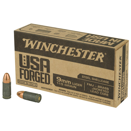 Winchester Ammunition USA Forged 9mm 115-Grain Full Metal Jacket Steel Case Ammo * Pack of 50 Rounds