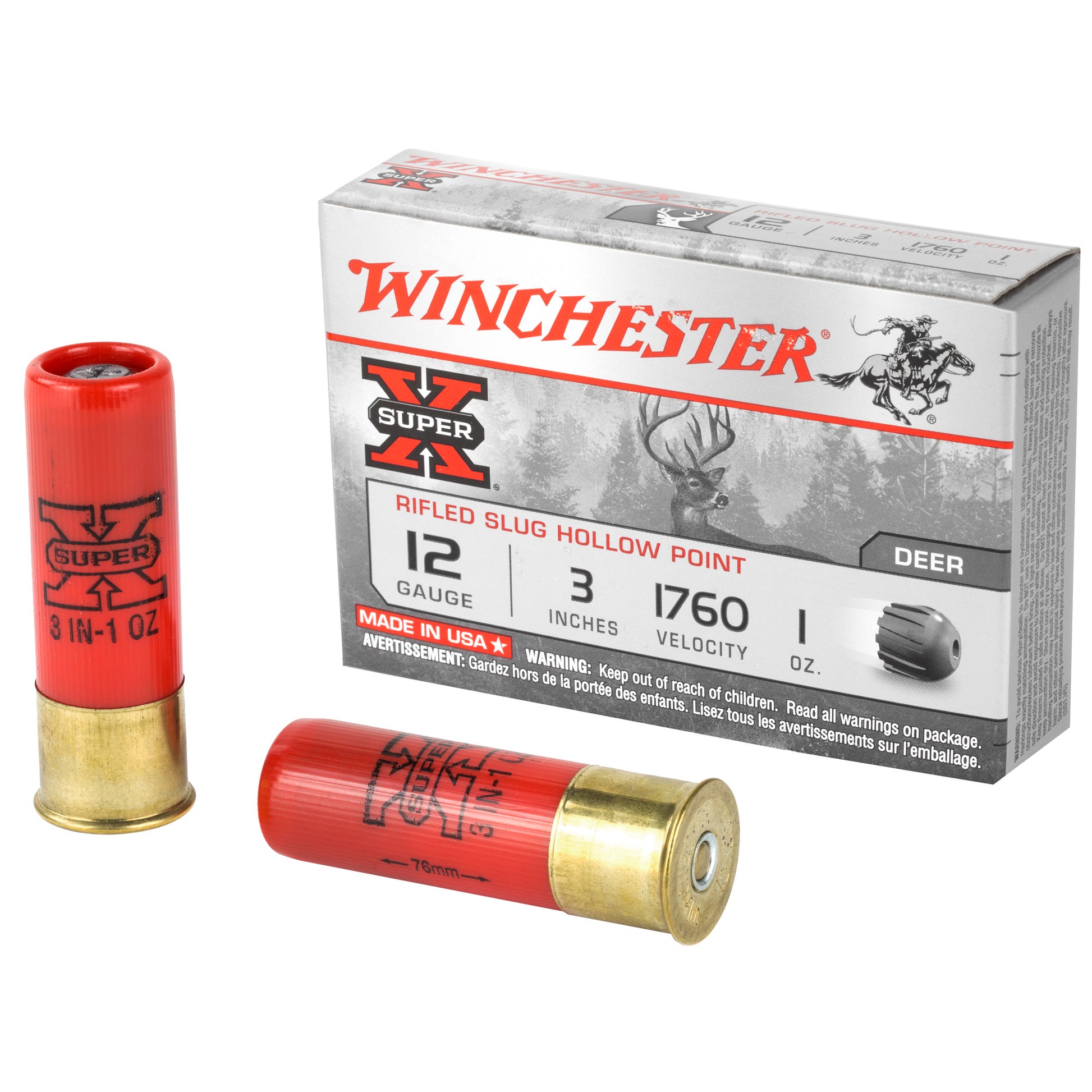 Winchester Ammunition Super-X 12 Gauge 3-inch Rifled Slug - 1 oz, Box of 5 Rounds
