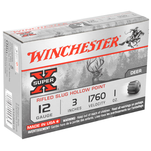Winchester Ammunition Super-X 12 Gauge 3-inch Rifled Slug - 1 oz, Box of 5 Rounds