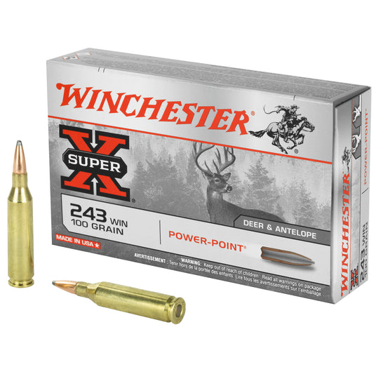 Winchester Ammunition Super-X Power-Point .243 Winchester 100 Grain Centerfire Rifle Ammo, 20 Rounds per Box