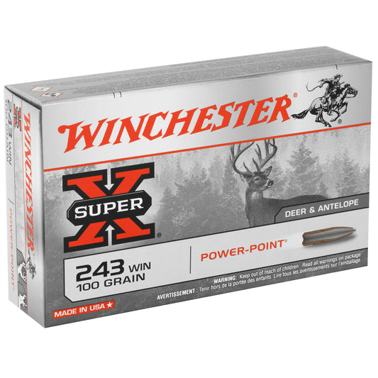 Winchester Ammunition Super-X Power-Point .243 Winchester 100 Grain Centerfire Rifle Ammo, 20 Rounds per Box