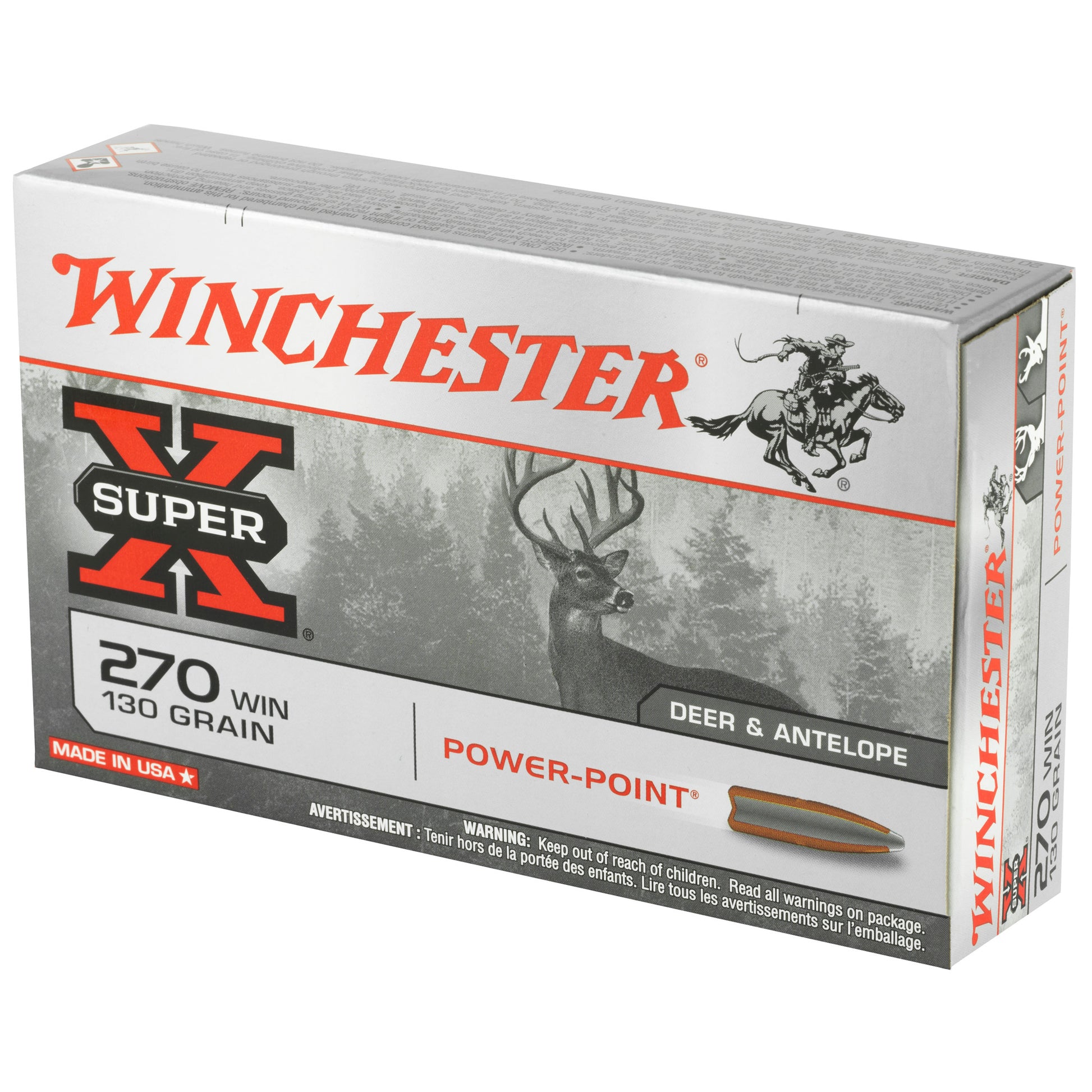 Winchester Ammunition Super-X Power-Point 270 Winchester 130 Grain Centerfire Rifle Ammo - 20 Rounds per Box