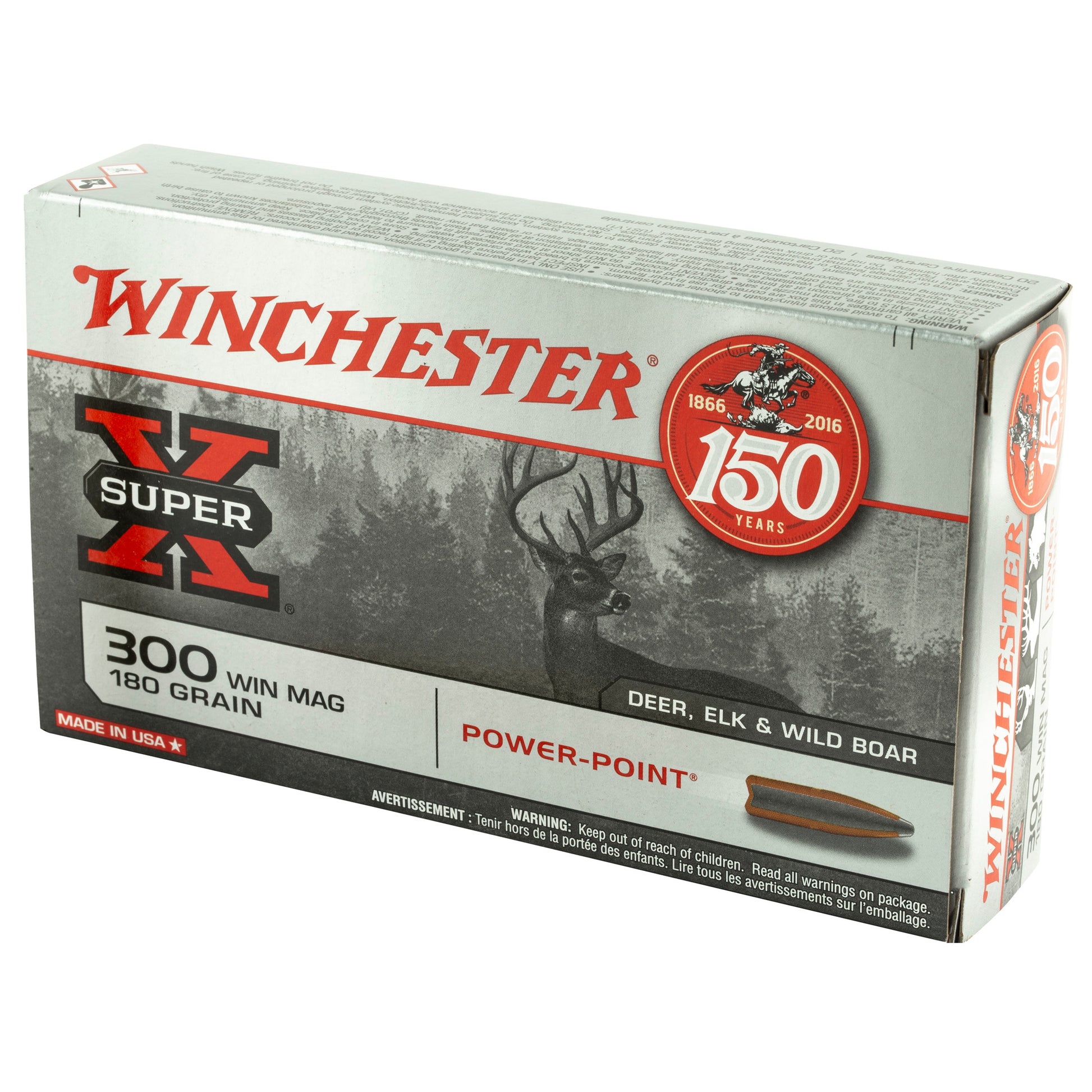 Winchester Ammunition Super-X Power Point 300 Winchester Magnum 180-Grain Rifle Ammo, 20 Rounds per Box