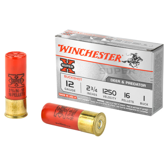 Winchester Ammunition Super-X 12 Gauge 2.75-inch Buckshot - 1 Buck Shot, 5 Rounds per Box