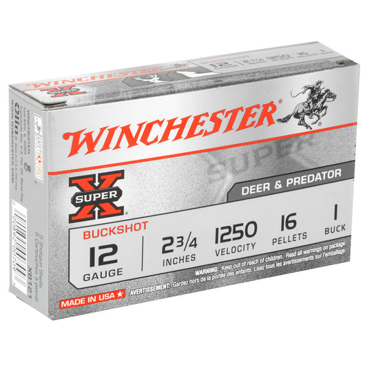 Winchester Ammunition Super-X 12 Gauge 2.75-inch Buckshot - 1 Buck Shot, 5 Rounds per Box