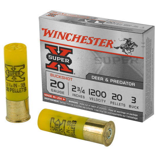 Winchester Ammunition Super-X 20 Gauge 2.75-Inch Buckshot * 3 Buckshot Pellets, 5 Rounds per Box