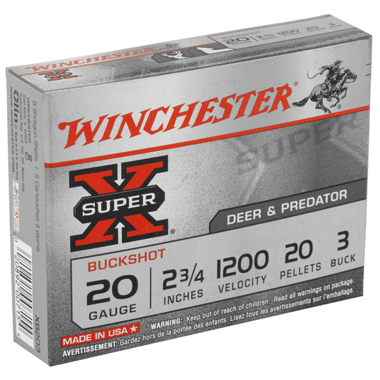 Winchester Ammunition Super-X 20 Gauge 2.75-Inch Buckshot * 3 Buckshot Pellets, 5 Rounds per Box
