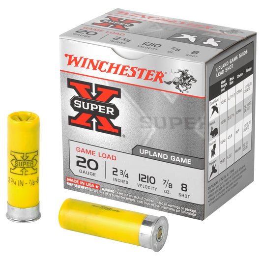 Winchester Ammunition Super-X 20 Gauge Shotshells - 2.75 Inch, #8 Shot, 0.875 Ounce, 25 Rounds per Box