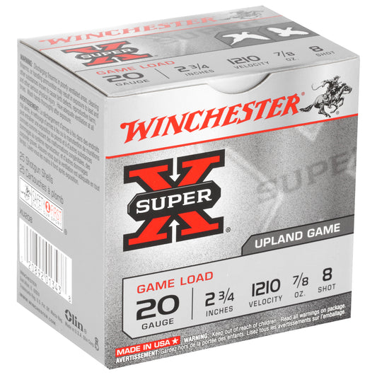 Winchester Ammunition Super-X 20 Gauge Shotshells - 2.75 Inch, #8 Shot, 0.875 Ounce, 25 Rounds per Box