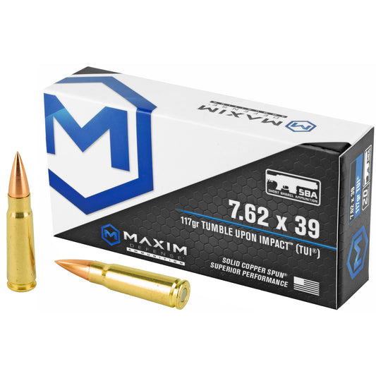 Maxim Defense Industries 7.62x39 TUI SBA Short Barrel Ammunition - 117 Grain Copper Projectiles (20 Rounds per Box, 200 per Case)