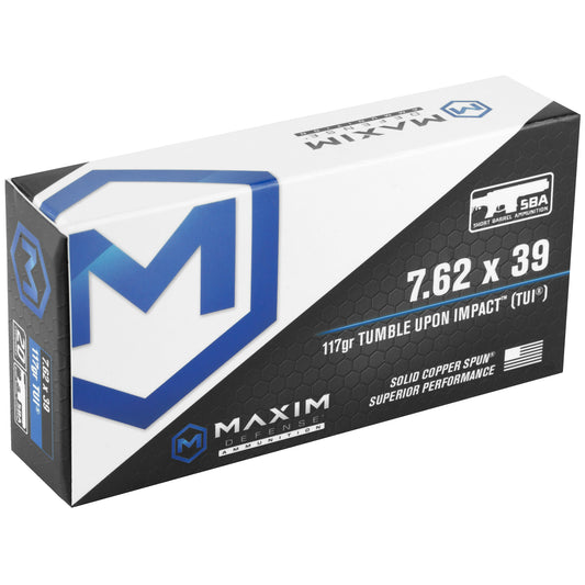 Maxim Defense Industries 7.62x39 TUI SBA Short Barrel Ammunition - 117 Grain Copper Projectiles (20 Rounds per Box, 200 per Case)
