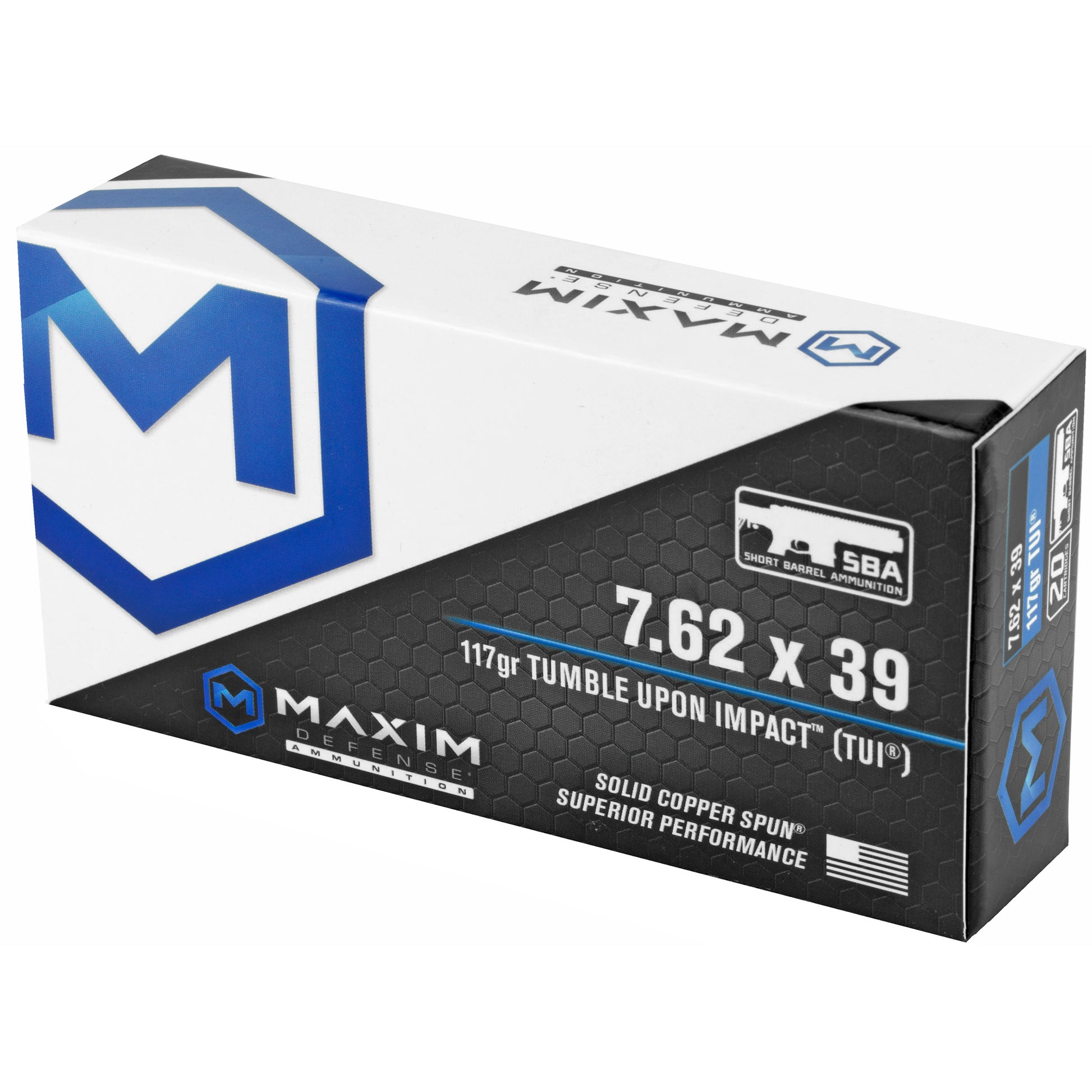 Maxim Defense Industries 7.62x39 TUI SBA Short Barrel Ammunition - 117 Grain Copper Projectiles (20 Rounds per Box, 200 per Case)