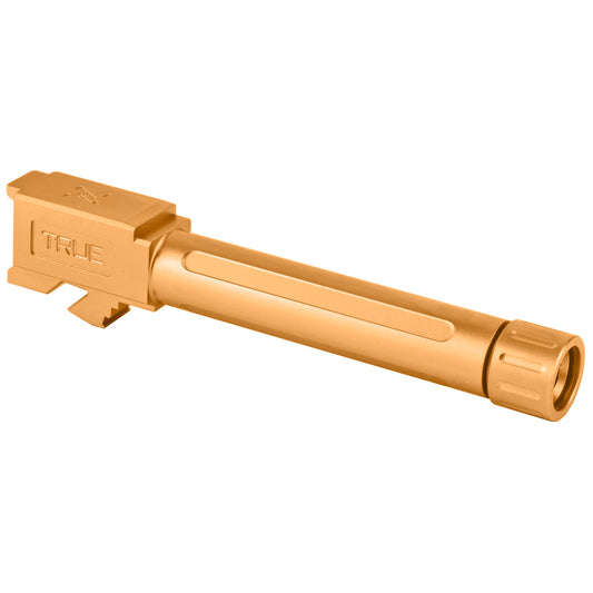 True Precision Threaded 9mm Gold Barrel for Glock G19 - High-Quality US-Made Firearm Component