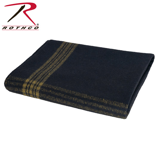 Rothco Striped Outdoor Wool Blanket  Navy Blue / Gold Size One Size