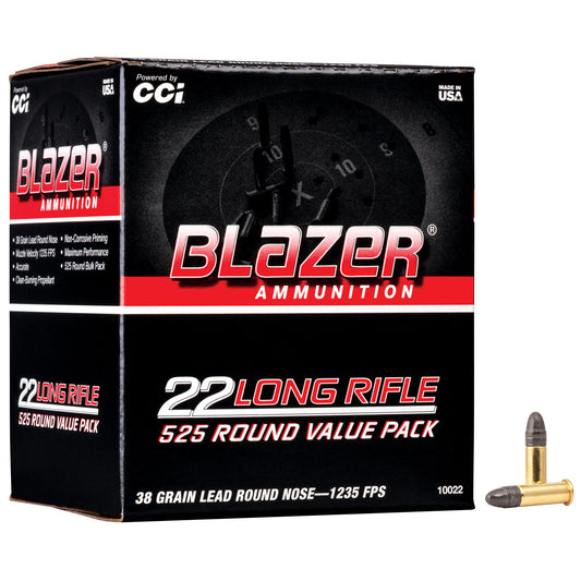 Blazer Ammunition 10022 22 Long Rifle 38-Grain Lead Round Nose Ammo, 525 Rounds per Box