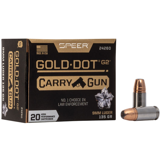 Speer Gold Dot 9mm 135 Grain Hollow Point Ammunition * Trusted for Self-Defense and Duty Use