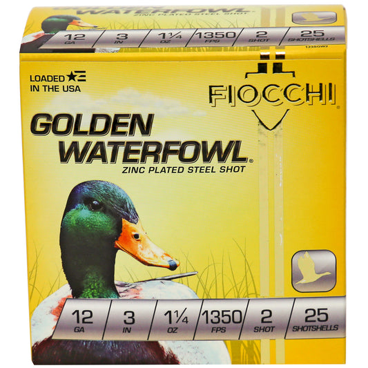 Fiocchi Ammunition Golden Waterfowl 12 Gauge Steel Shot, #2, 25 Rounds per Box