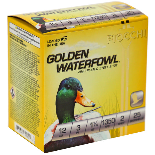 Fiocchi Ammunition Golden Waterfowl 12 Gauge Steel Shot, #2, 25 Rounds per Box