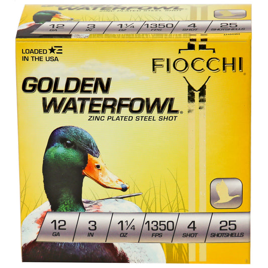 Fiocchi Ammunition 12 Gauge Golden Waterfowl Steel Shot #4 * 25 Rounds per Box