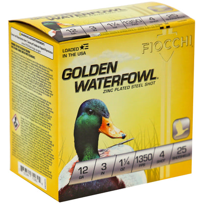 Fiocchi Ammunition 12 Gauge Golden Waterfowl Steel Shot #4 * 25 Rounds per Box