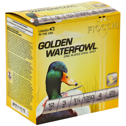Fiocchi Ammunition 12 Gauge Golden Waterfowl Steel Shot #4 * 25 Rounds per Box