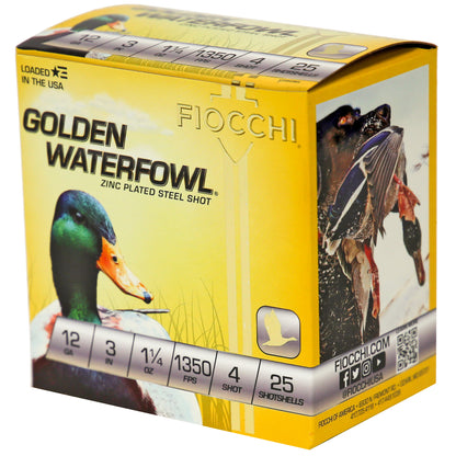 Fiocchi Ammunition 12 Gauge Golden Waterfowl Steel Shot #4 * 25 Rounds per Box
