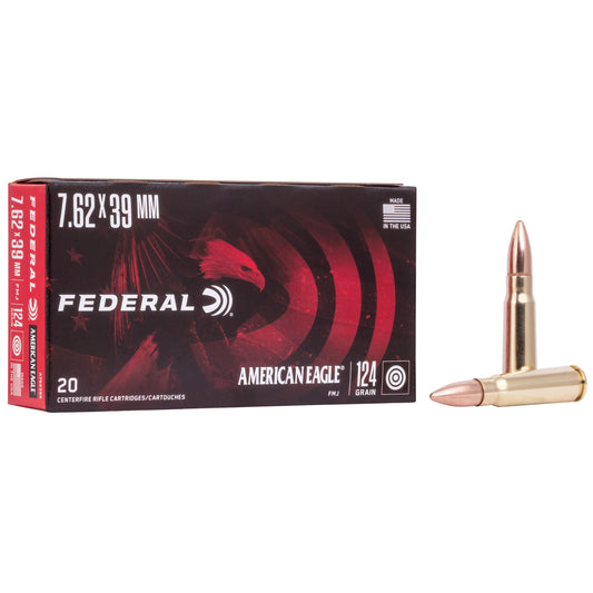 Federal American Eagle 7.62x39mm 124 Grain FMJ Rifle Ammunition, 20 Rounds per Box