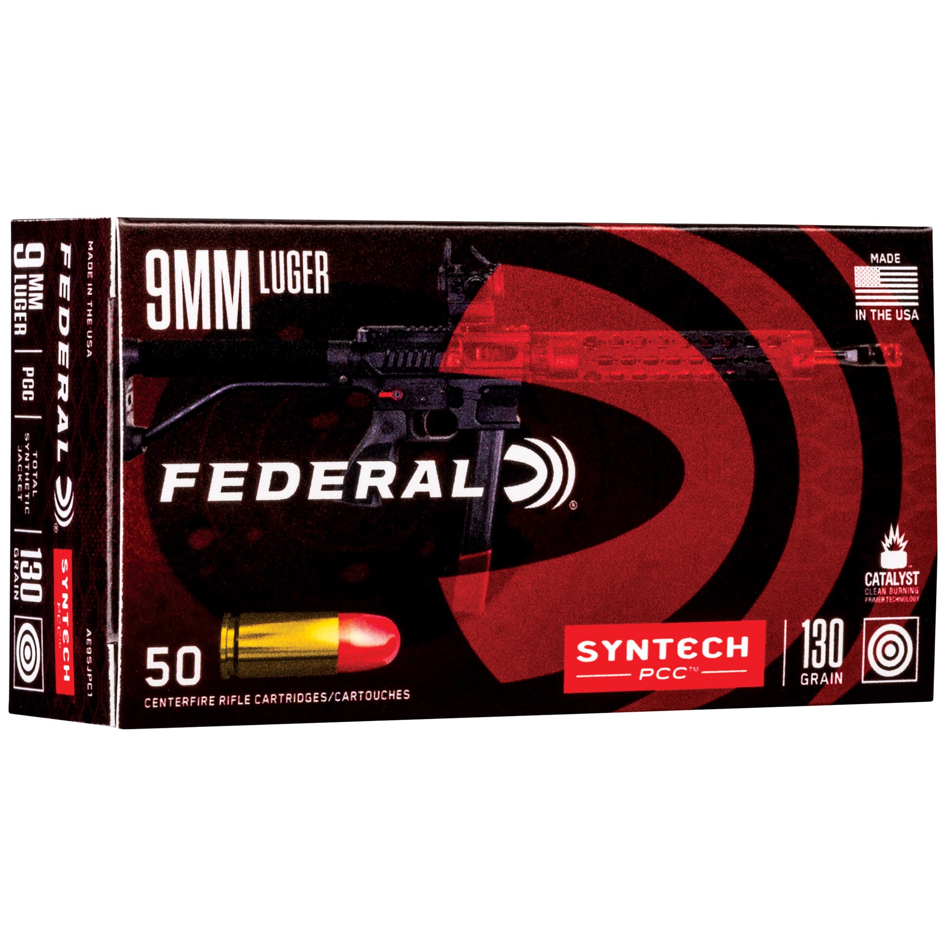 Federal American Eagle 9mm Luger 130 Grain Total Synthetic Jacket, Perfect for Carbine Shooting