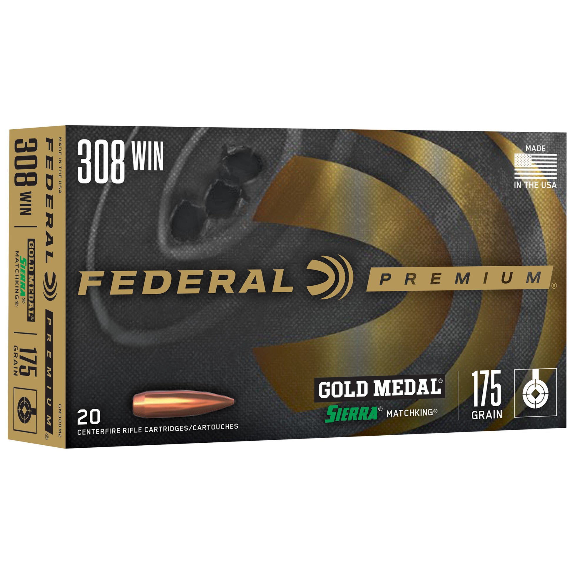 Federal Gold Medal .308 Winchester 175 Grain Boat Tail Hollow Point Ammunition (Part GM308M2)