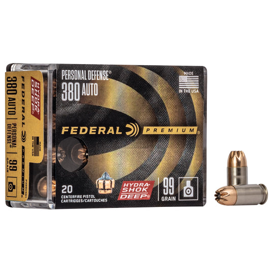 Federal Hydra-Shok Deep 380 ACP 99-Grain Hollow Point Ammunition * 20 Rounds