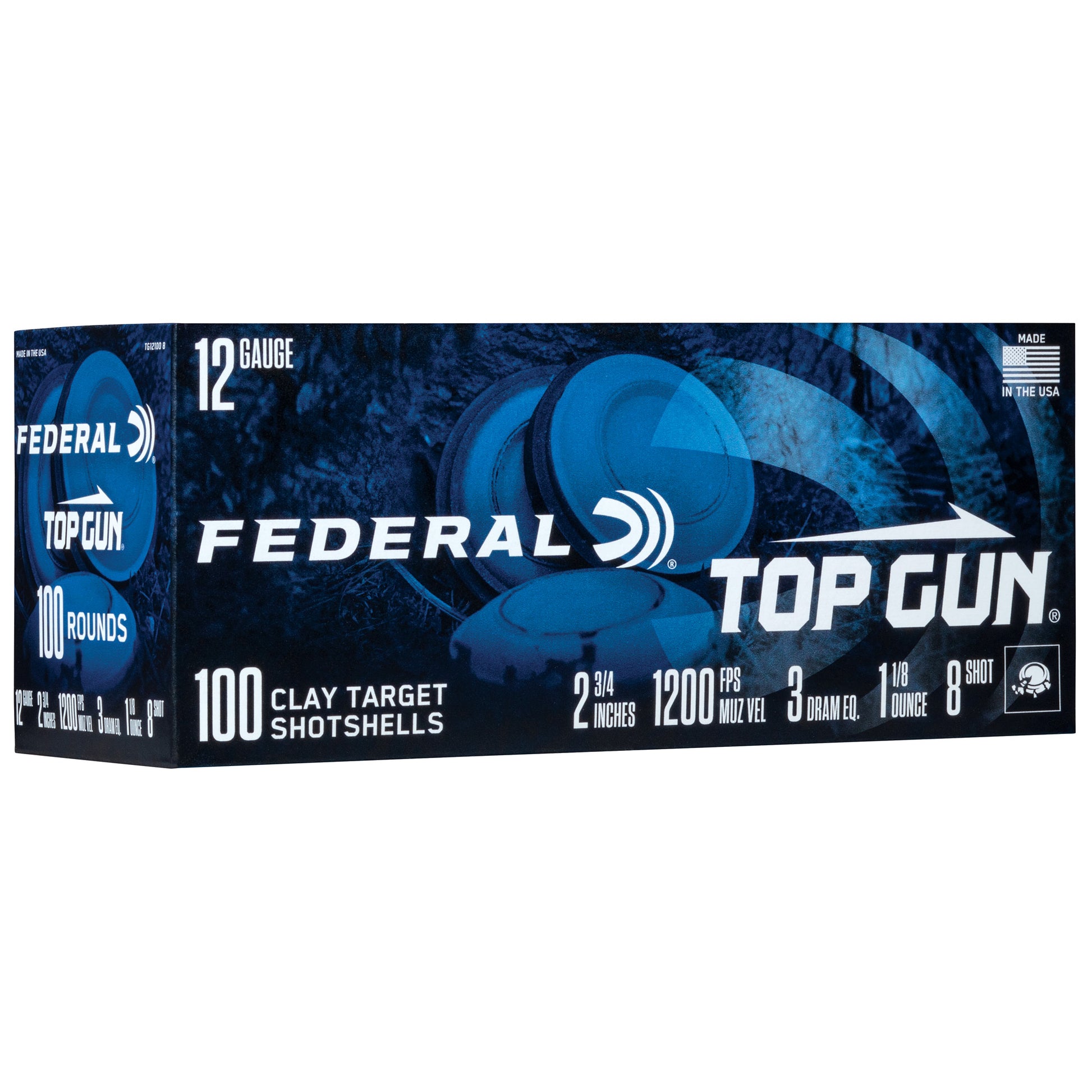 Federal Top Gun 12 Gauge 2.75-inch #8 Lead Shotshells - 1 1/8 oz, 100 Rounds Per Box